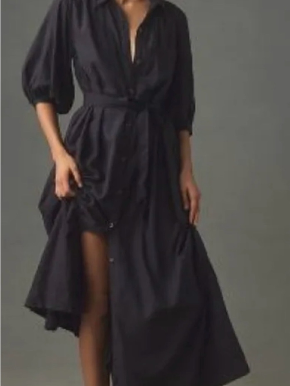 Maeve Anthropologie Black Button-Front Maxi Dress with Belt